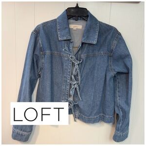 Denim Bow Top in Bright Mid Indigo Wash from LOFT.